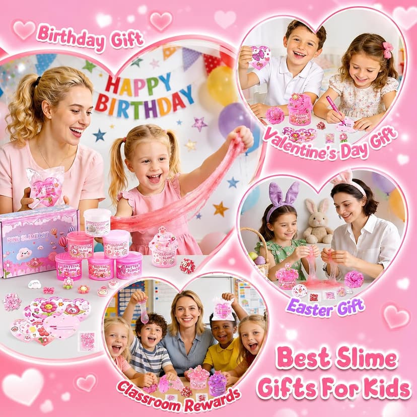 Party favor, goodie bag stuffer, Easter basket filler and sensory toy for kids ages 4-10 6-Pack Pink Slime Kit for Girls, Cloud Butter Squishy Birthday Gift Set B0CYT6D2ZS