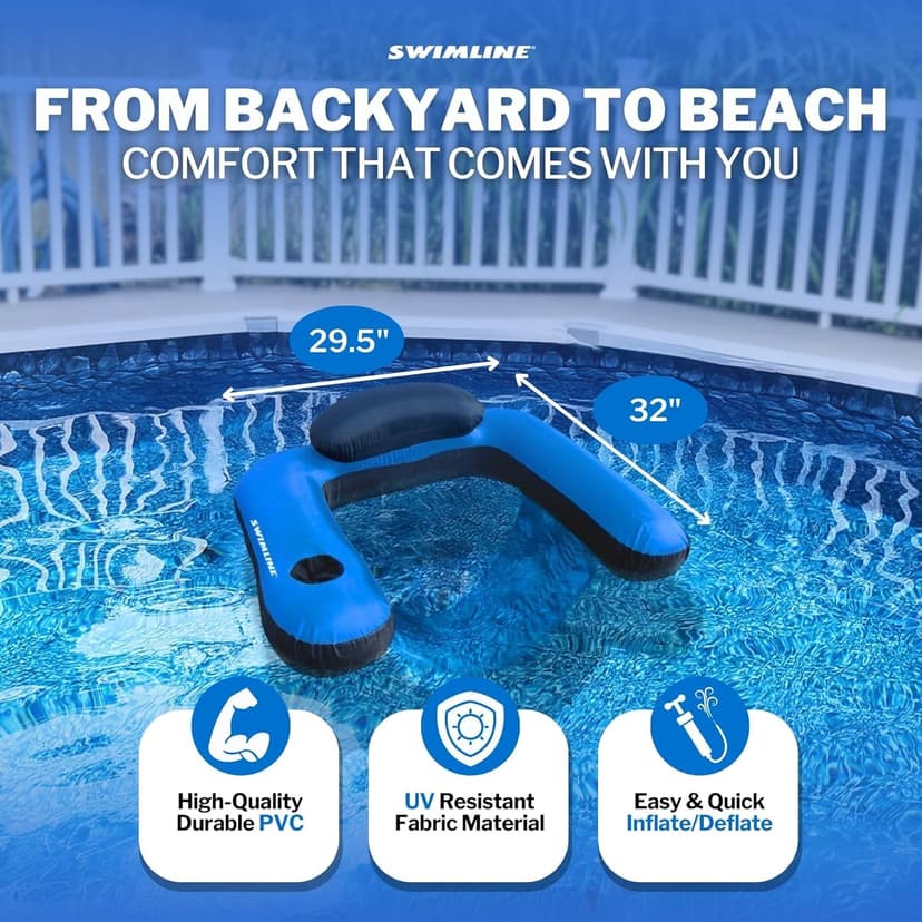 SWIMLINE ORIGINAL Fabric Covered U-Seat Inflatable Pool Lounger | With Comfortable Sling Seat, Back Rest, and Built In Cup Holder | For Pool, Beach, Lake, and More