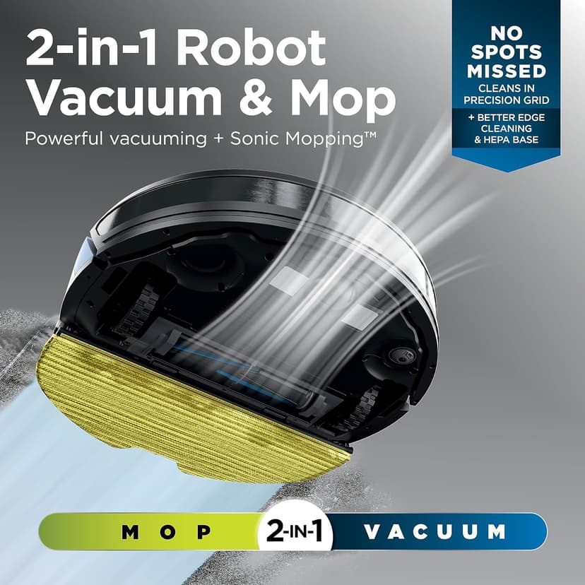 Shark Plus 2in1 Robot Vacuum & Mop with Sonic Mopping, Home Mapping, HEPA Bagless Self Empty Base, CleanEdge, for Pet Hair, WiFi, Black/Mocha, AV2630WA, for Carpets & Hardfloors