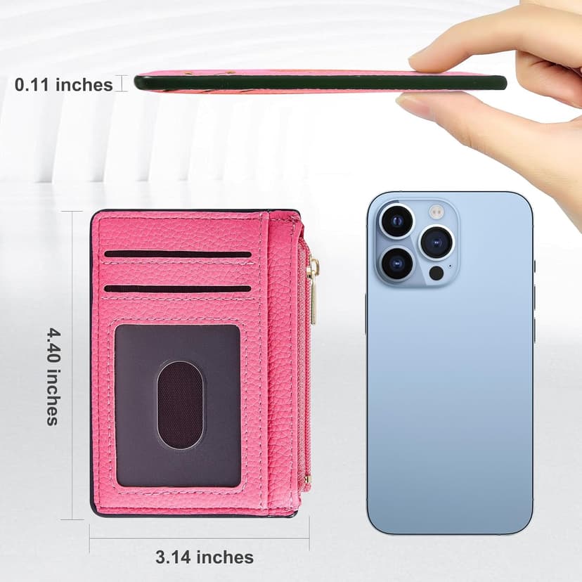 Tipmile Credit Card Holder for Women Slim Minimalist Front Pocket RFID Blocking Wallet Small Compact Card Case with ID Window, Vibrant Pink