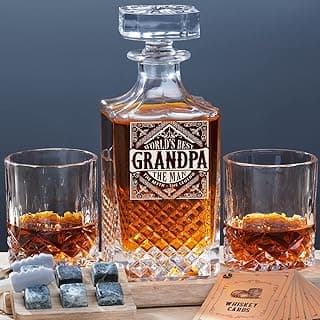 PONPUR Gifts for Grandpa Papa, Whiskey Decanter Set for Grandfather, Unique Grandpa Birthday Gift from Granddaughter Grandson, Best Christmas Retirement Presents for Whisky Scotch Bourbon Lovers
