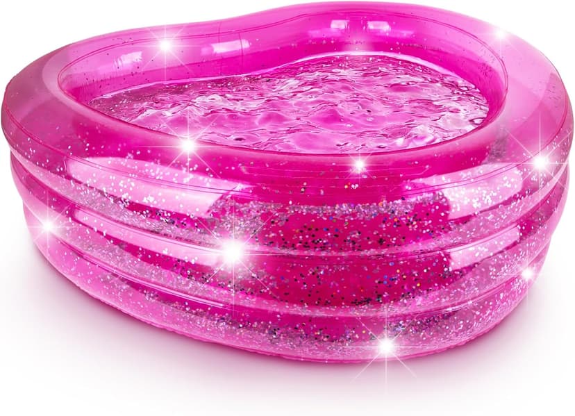 ArtCreativity Sparkly Inflatable Kiddie Pool with 3 Levels, Transparent Blow Up Pool for Kids with Silver Glitter and Cushioned Bottom, Easy to Inflate Outdoor Pools for Backyard, Summer Toys for Kids