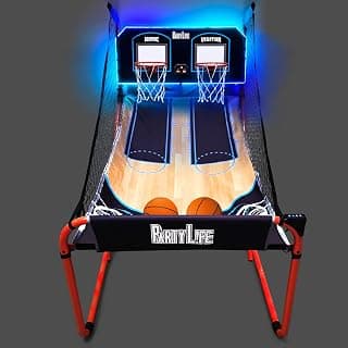 PartyLife 2-Player Basketball Arcade Game w/Optional LED Lights | Electronic Scoring | 5 Balls, 1 Pump, 8 Games | Folding Design | Heavy-Duty Steel Frame | Fun for Everyone - Choose Your Model