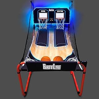 PartyLife 2-Player Basketball Arcade Game w/Optional LED Lights | Electronic Scoring | 5 Balls, 1 Pump, 8 Games | Folding Design | Heavy-Duty Steel Frame | Fun for Everyone - Choose Your Model