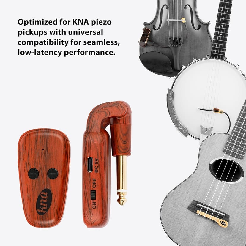 KNA U-Wi Universal Wireless System, Guitar, Bass, Violin, Acoustic and Electric Instruments, UHF Wireless Audio for Piezo Pickups, 50m Range, Ultra-Low Latency, Interference-Free Connection