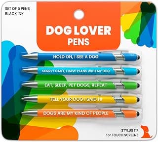Smooth Writing, Metal Barrel, Doggy-Themed Quotes, Gift for Friends, Vet Tech, Pet Owner, Coworker, Birthdays Funny Dog Lover Gift Pen Set, 5 Black Ink Ballpoint Pens, Stylus Tip B0DBJFJ1KQ