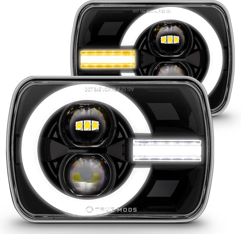 TRUE MODS 5x7 7x6 Inch H6054 Black LED Headlights H4 Sealed Beam Replacement Lamp for Jeep Wrangler YJ Cherokee XJ [DOT Approved] Ford Econoline Chevy Express GMC Savana TOYOTA Pickup Nissan D21 Dodge