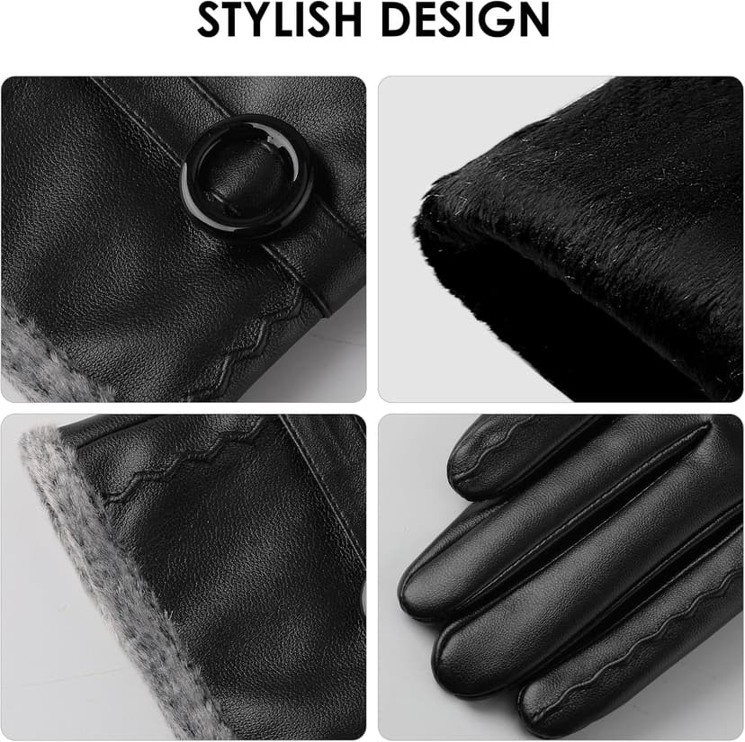 Trifabricy Leather Gloves for Women - Womens Leather Winter Gloves, Warm Lined Touchscreen Winter Glove for Cold Weather