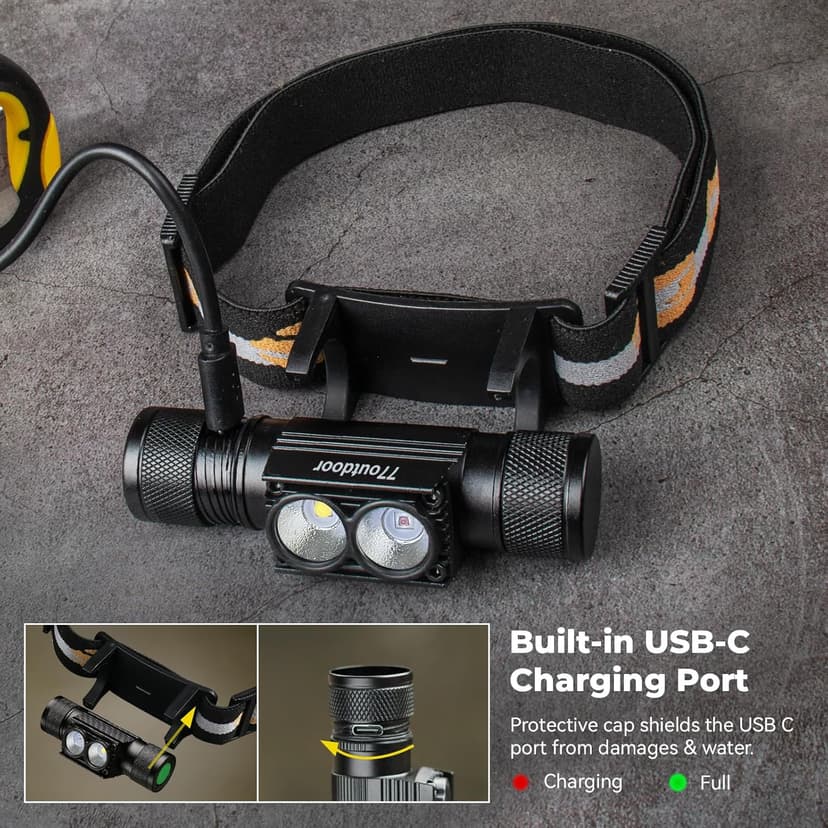 77outdoor LED Rechargeable Red Headlamp, H25LR / D25LR Powerful Lightweight Headlight with 90 High CRI Bright White Light and 660nm Deep Red Light, USB C Charging for Camping, Hiking, Hunting