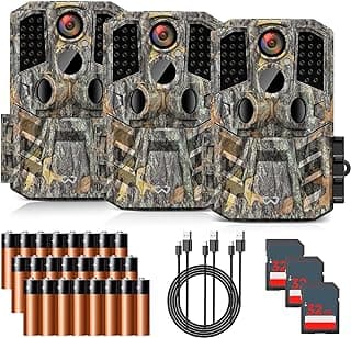 Trail Camera 3 Pack 36MP 1920P HD Game Camera with SD Cards, 0.2s Trigger Time Infrared Night Vision Motion Activated, IP66 Waterproof 2.0''LCD Wildlife Camera for Monitoring