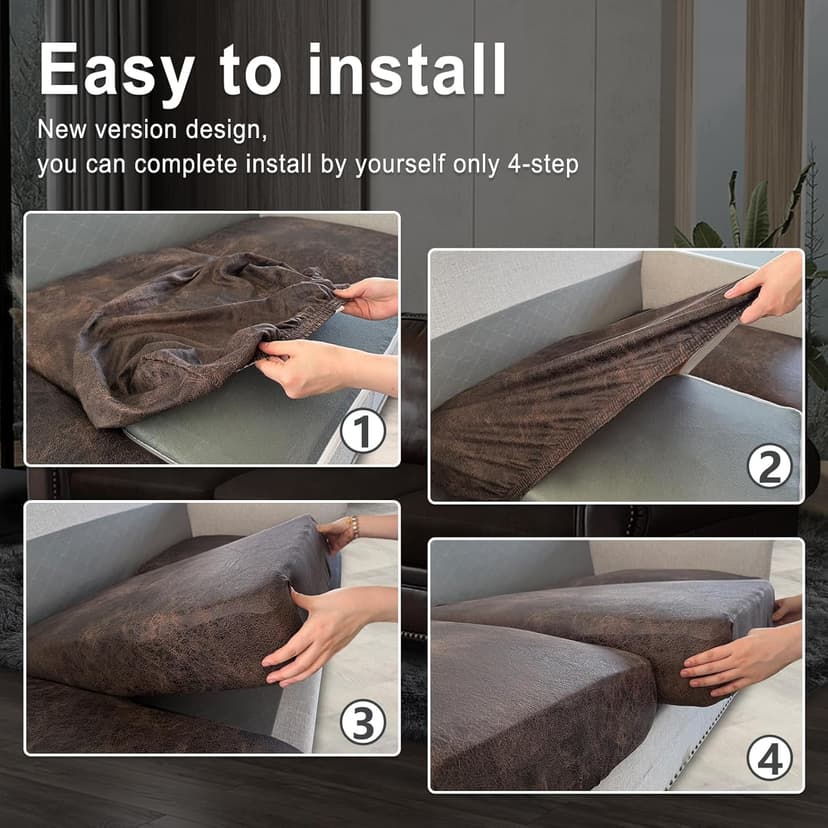 ANARACHON Leather Look Couch Cushion Covers Sofa Seat Slipcovers Sets Couches Furniture Protector for Sectional Armchair Loveseat Pets Kids Stretch Spandex Fabric(3 Cushion Sofa, Brown)