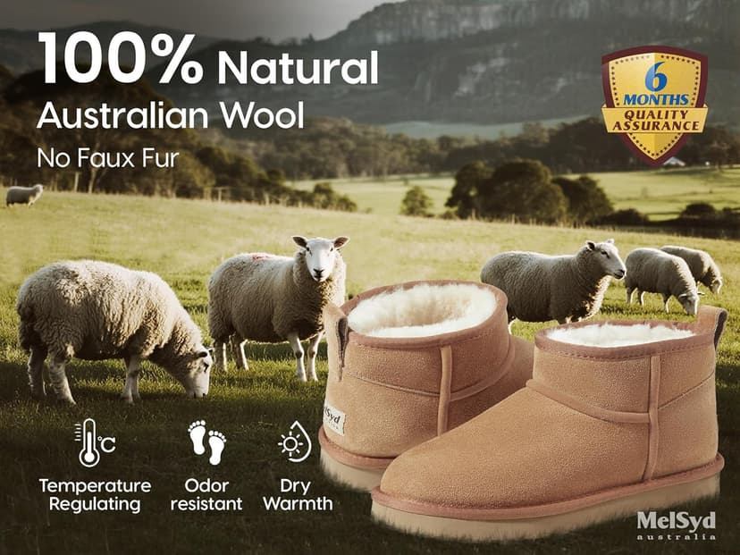 Mel&Syd 100% Australian Sheepskin Mini Boots with Arch Support Options - Warm Down to -40°F (-40°C) Thermal Ankle Booties - Waterproof Suede & Breathable Winter Shoes for Urban Commute & Office Wear