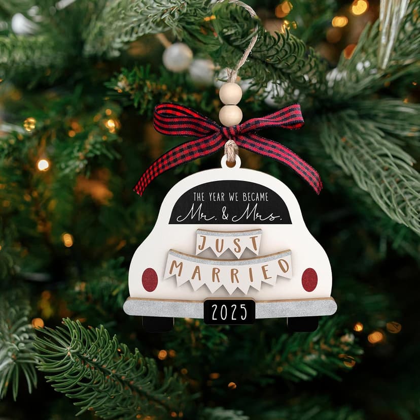 Pawzity Wedding Gifts - Mr and Mrs Gifts - Wedding Gift for Couples 2025, Bride - First Christmas Married Ornament 2025 - Bridal Shower Bride Gift for Newlywed - Wood Married Ornament​