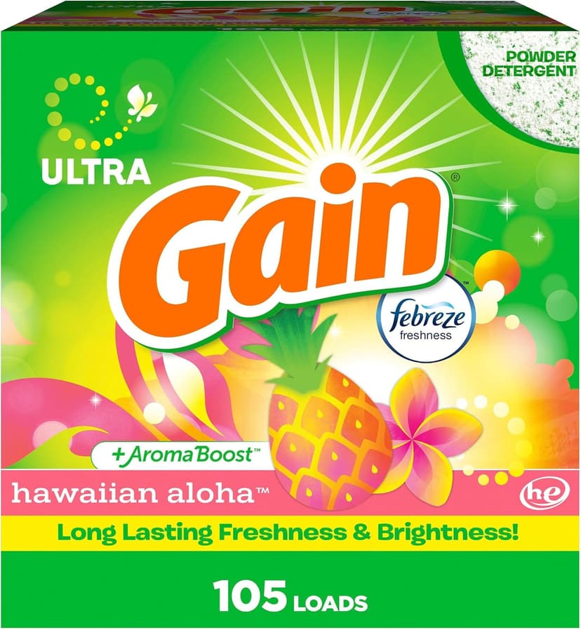 Gain Powder Laundry Detergent, Hawaiian Aloha Scent, 105 Loads, 135 OZ