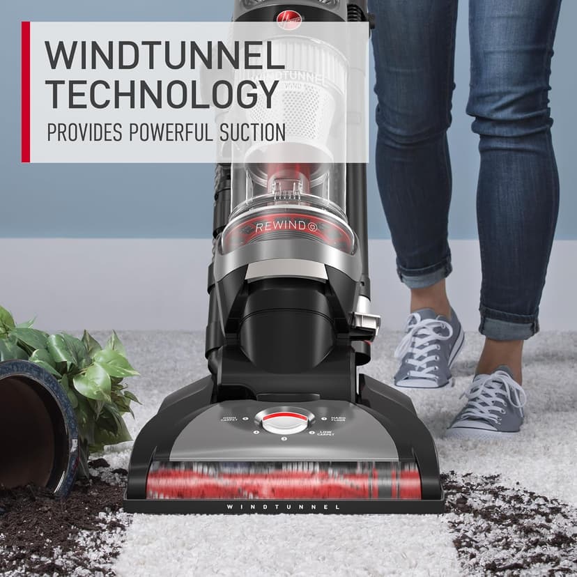 Hoover WindTunnel Cord Rewind Pro Bagless Vacuum Cleaner, Corded Upright Vacuum Cleaner for Carpet and Hard Floor, Automatic Cord Rewind, Corded Vacuum Cleaners for Home Use