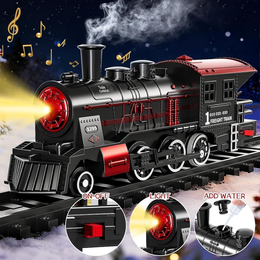 DULONIME Train Set for Toddlers 2-4, Electrical Trains with Track, Smoke, Light, Sound and Scene, Christmas Train Sets for Around The Tree, Christmas Birthday Gifts for Boys Girls 3-8 Years Old