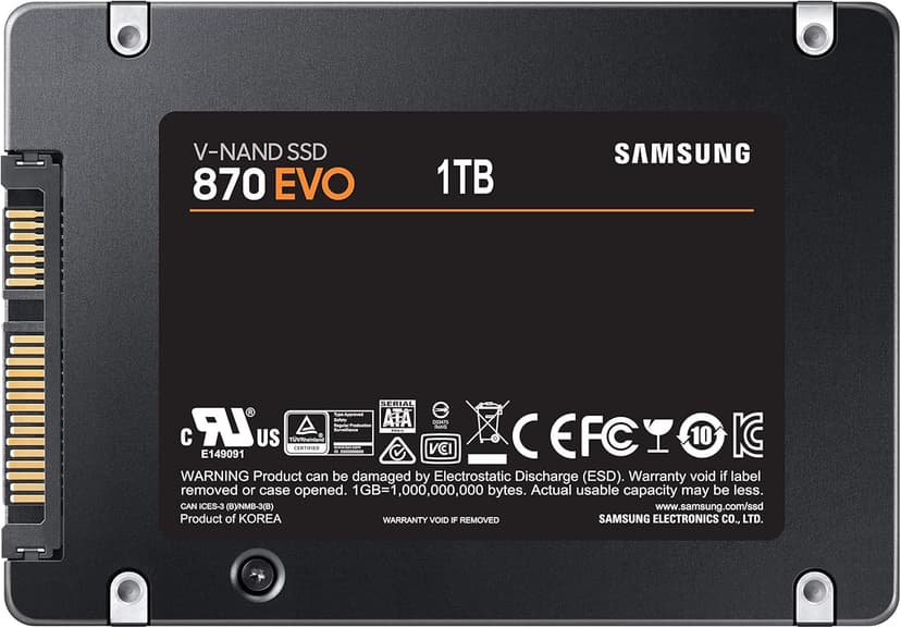 Samsung 870 EVO SATA III SSD 1TB 2.5” Internal Solid State Drive, Upgrade PC or Laptop Memory and Storage for IT Pros, Creators, Everyday Users, MZ-77E1T0B/AM