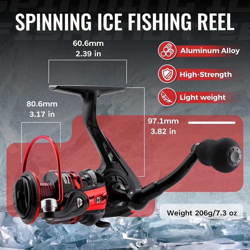 WIDDEN Ice Fishing Rod and Reel Combo, 27" Medium Light Spinning Ice Fishing Pole, Gear with Tackle Box Kit, Line, Lures for Saltwater, Freshwater Trout, Bass, Walleye