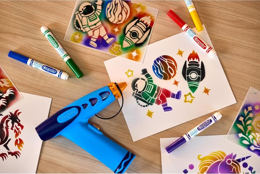 Arts & Crafts Toys for Kids, Birthday, Holiday Gifts for Girls & Boys 6+, Battery-Powered Sprayer Kids Activities Crayola Marker Airbrush Spray Art Kit, 8 Washable Markers, 5 Stencils B0DTB2N2D9