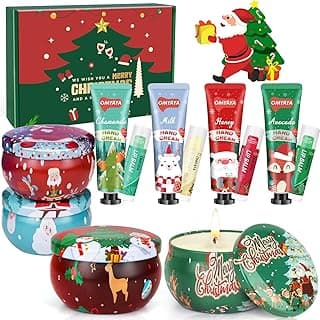 Candles Gifts for Women, 4 Christmas Scented Candles, 4 Mini Hand Cream Lotion & 4 Lip Blam Gift Set for Women, Ideal Party Favors Christmas Gifts Stocking Stuffers for Mom, Coworker, Teacher, Friend