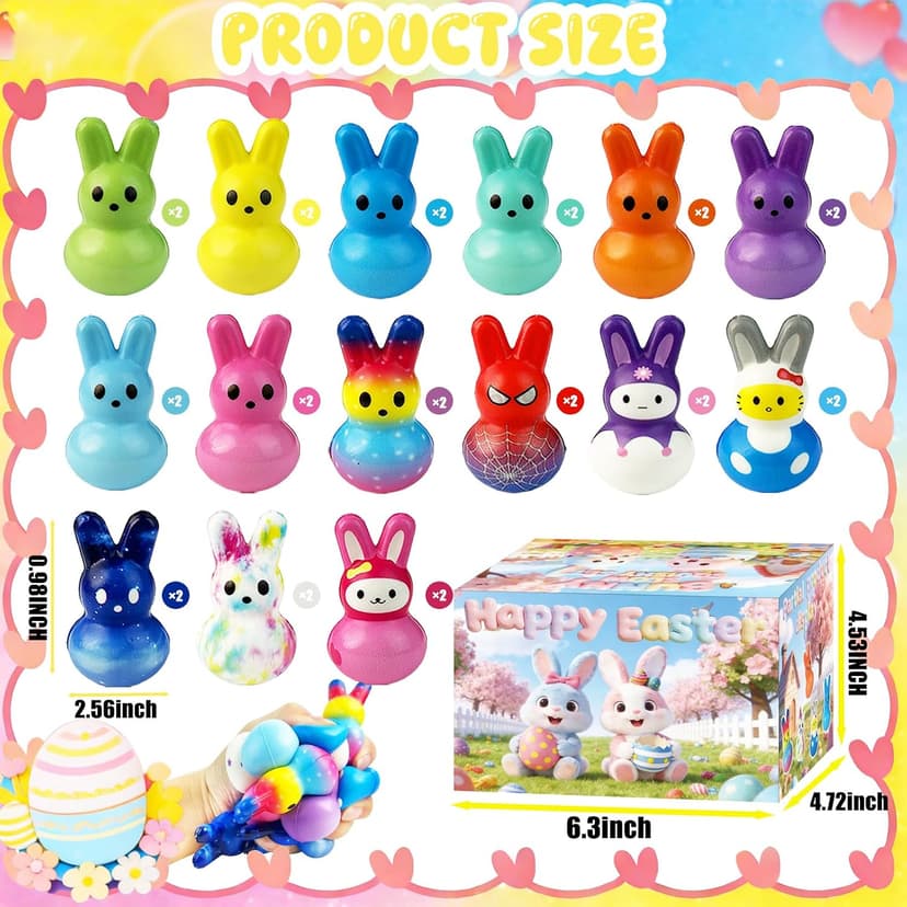 30Pcs Bunny Slow Rising Squishy Toys,Bulk Stress Relief Fidget Toy Squeeze Bunny for Kids,Treasure Chest Prizes, Classroom Prizes for Boys Girls B0FSKHRB4G