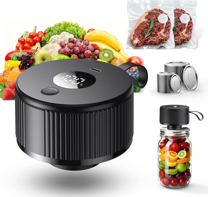 Upgraded 3-in-1 Electric Mason Jar Vacuum Sealer Kit for Mason Jars, Food Savers & Containers | Food Preservation System for Kitchen | Ideal for Canning Jams, Pickles, Dry Foods, Grains & Leftovers