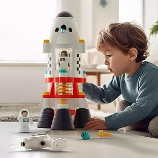 Spaceship Building Playset w/Electric Drill, 2 Astronauts, Educational Learning Science Kit Birthday Gift for Age 3 4 5 6 7 8 iPlay, iLearn Rocket Space Toy 3 4 5 Year Old Boys Kids Girls, Toddler STEM B0BYYV9185