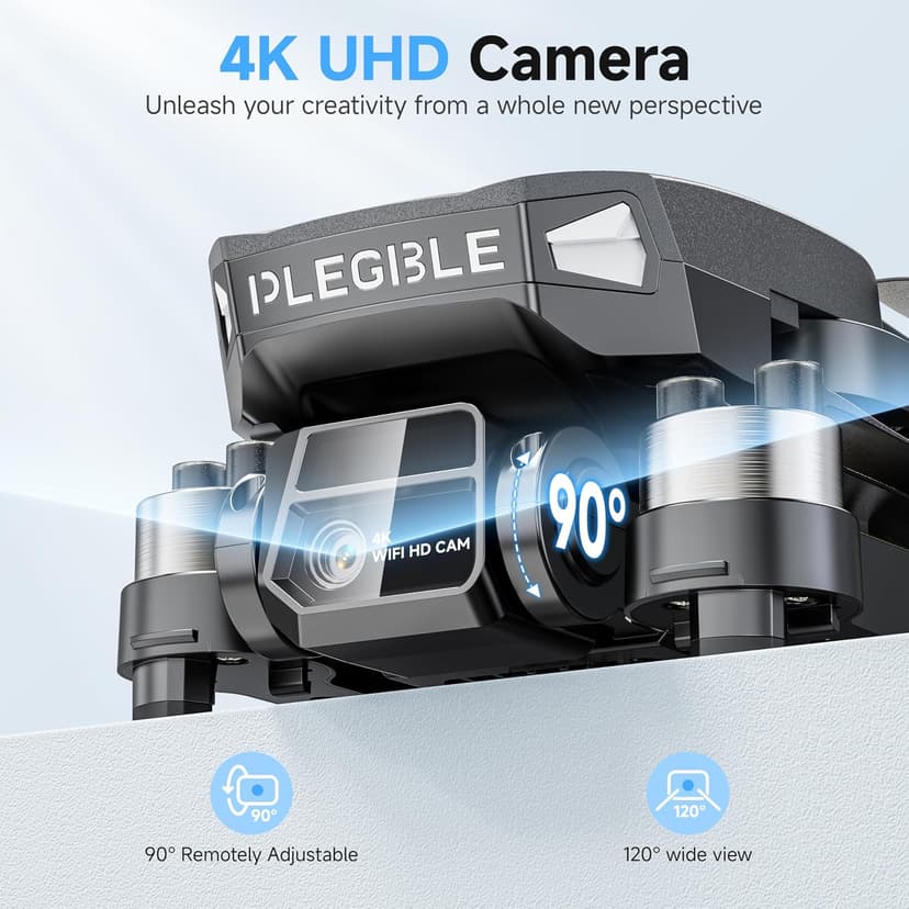 PLEGBLE Drones with Camera for Adults 4K, FPV Drone for Kids Beginners, Foldable RC Quadcopter with 3 Batteries 45 Mins Long Flight Time, Brushless Motor, One Key Start, Toys Gifts for Boys Teen Men