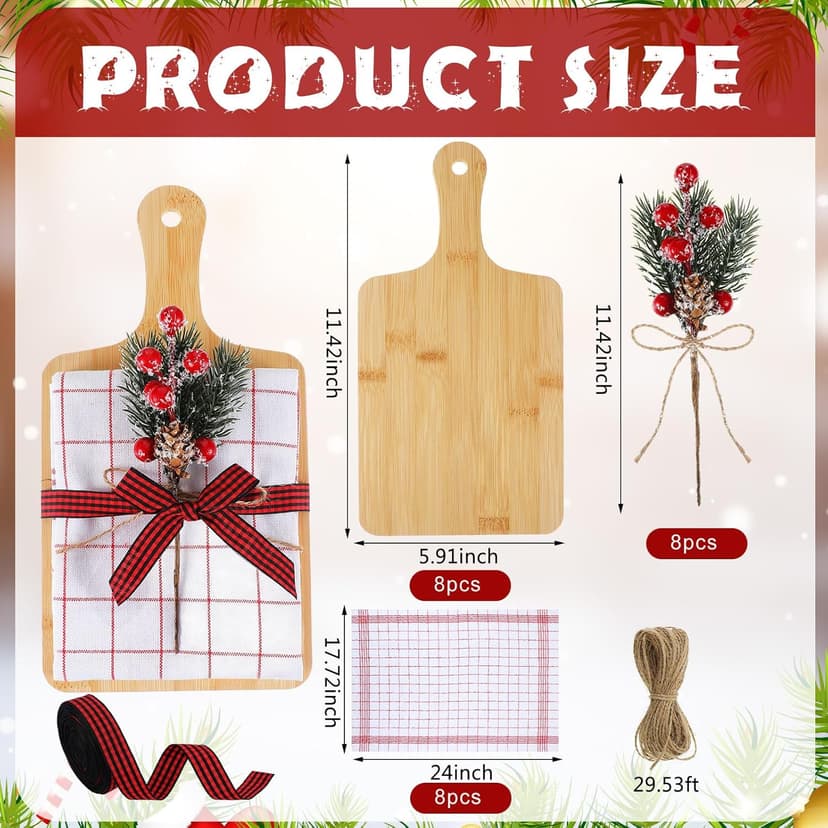 Amyhill 8 Set Christmas Kitchen Gifts Christmas Cutting Board Set with Red Berry Tea Towels Xmas Charcuterie Boards Cooking Housewarming Neighbor Gifts for Kitchen Holiday Party Decor