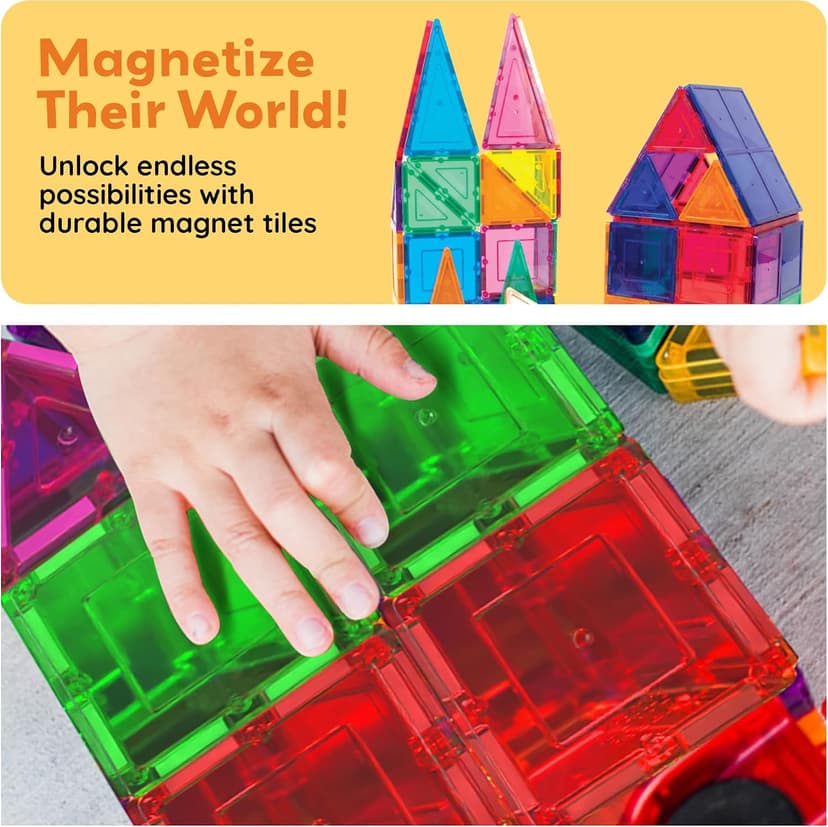No-limit scalable builds, hands-on magnet polarity fun, family group play, quick assemble & store, shape & color recognition PicassoTiles 100 Piece Magnetic Tiles, Clear 3D Building Blocks for Kids 3+ B00AU56C5W