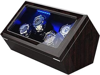 High End Watch Winder for Automatic Watches with Super Quiet Motor, Blue LED Light & Rotation Mode Setting, Watch Winder for Rolex with Flexible Pillow, Dual Power
