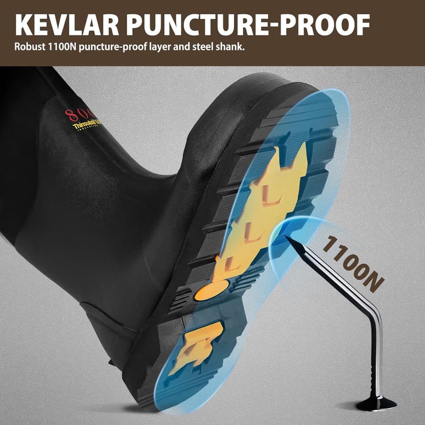 Rubber Work Boots with 800g Insulation, Puncture-Proof Steel Toe & Shank, Waterproof and Insulated 6mm Neoprene Hunting Boots for Farming, Construction, Fishing, and Manufacturing (Size 6-14)