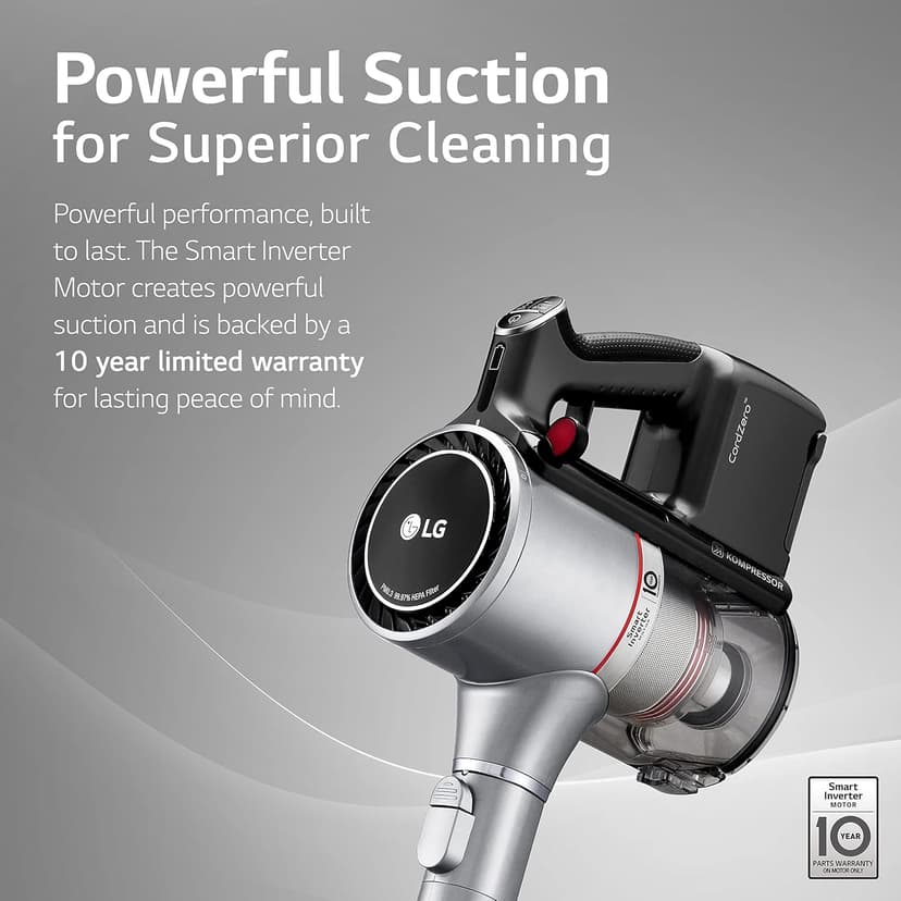 LG CordZero Cordless Stick Vacuum, 2 Batteries, 120 Min Run Time, Powerful Cleaning for Carpet, Hard Floors & Pet Hair, Lightweight, High-Capacity Dust Bin, 10-Year Motor Warranty, A926KSM (Renewed)