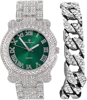 Charles Raymond Bling-ed Out Silver Round Luxury Mens Watch w/Bling-ed Out Bracelet - L0504B