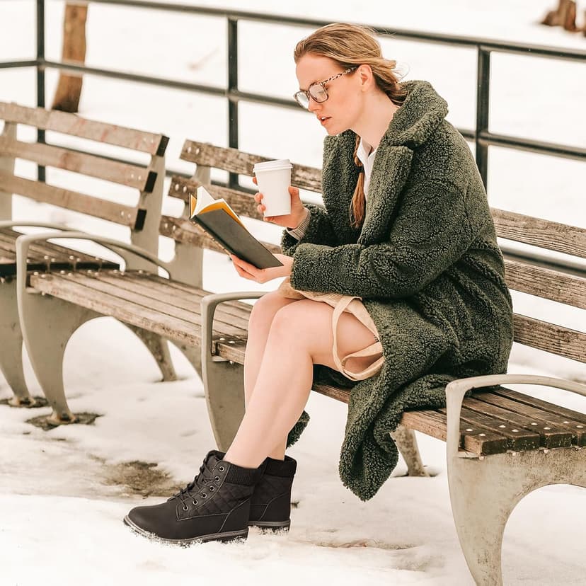 Adokoo Boots for Women Waterproof Fall Winter Ankle Boots Snow Black Combat Boots Lace Up Non Slip for Hiking Work