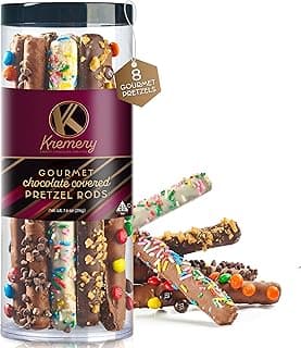 KREMERY Creamy Chocolate Cravings - Holiday Christmas Chocolate Covered Pretzel Rods Gift Basket, in Clear Tube (8 Pretzels, Assorted Sweet Toppings) Xmas Treats Food Arrangement, Kosher