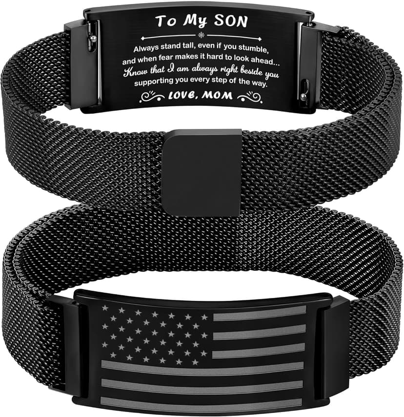 To My Son/Stepson/Son-in-Law Bracelet, Adjustable Stainless Steel American Flag Bracelet Jewelry, Birthday Valentine Christmas Day Gifts