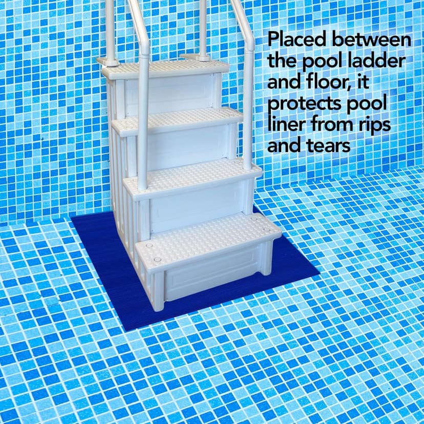 RESILIA Stay-Put Swimming Pool Ladder Mat - Non-Slip, Wide Ribbed, Protective Pad, 36 Inches x 36 Inches, 0.125 Inch Thick, Royal Blue, Made in USA