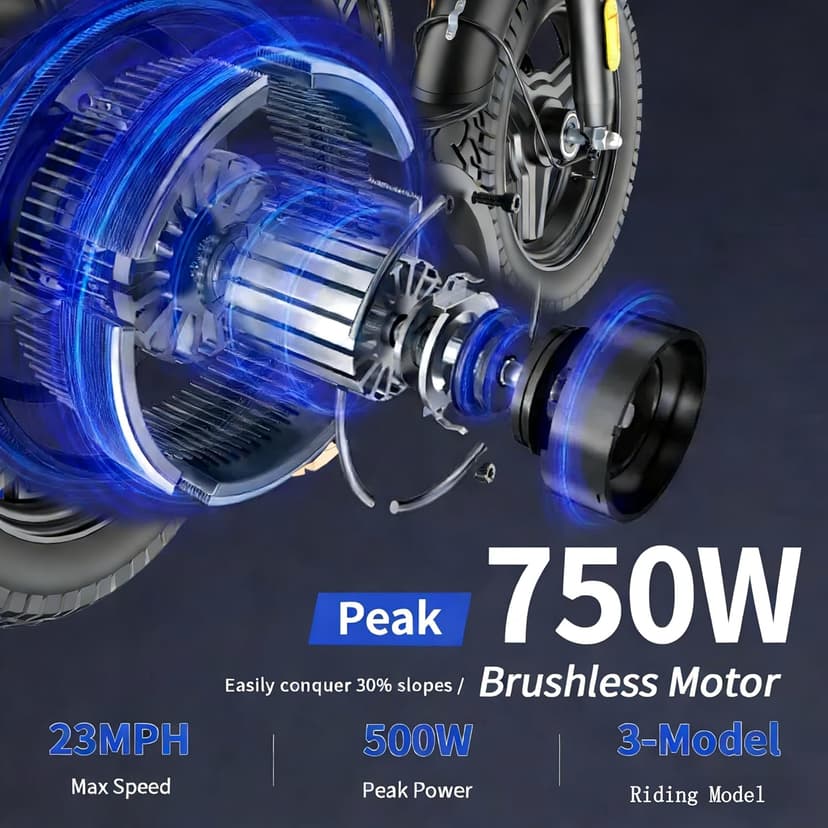 Folding Electric Bike for Adults, Peak 750W Motor,23MPH Max Speed Foldable Electric Bicycles,14" Ebike, 48V12AH Battery 35 Miles PAS Range Mini E Bikes for Adults and Teens