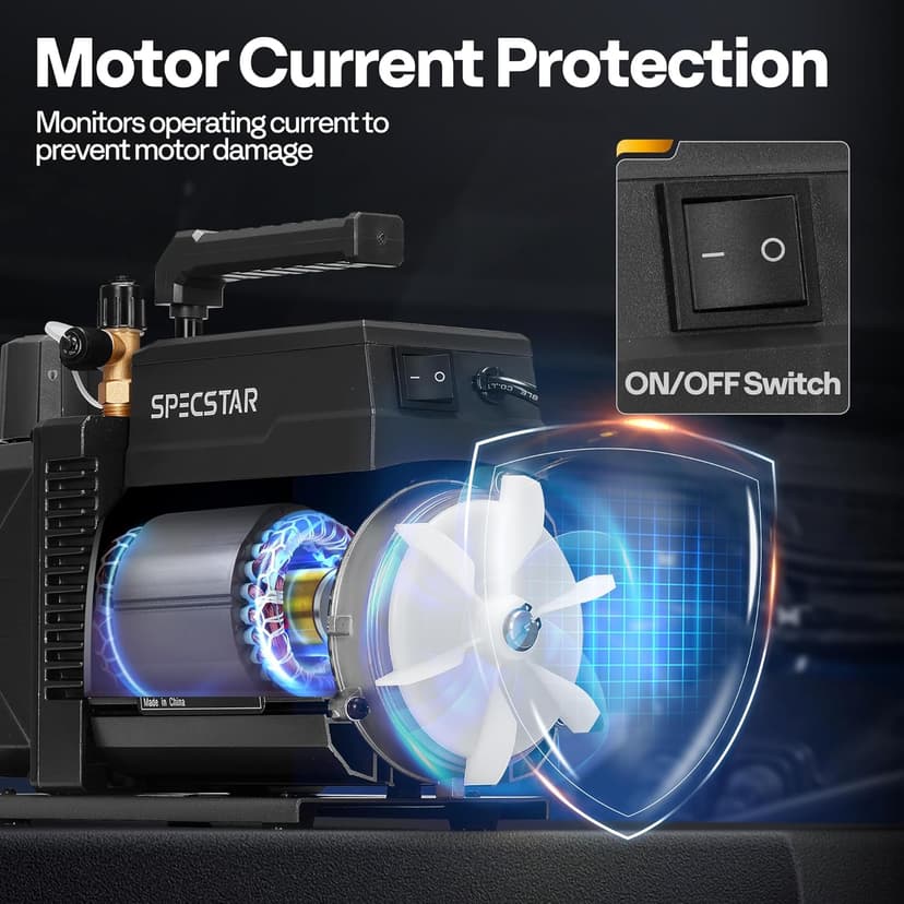SPECSTAR 110V 9.6 CFM 1 HP Dual-Stage Rotary Vane HVAC Air Vacuum Pump for R12 R22 R134a R410a Systems with Oil Bottle