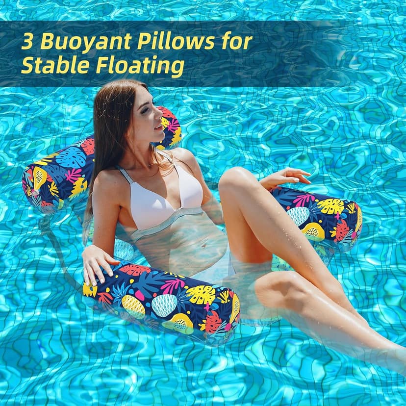 Sunikko X Pool Floats Adult 2 Packs Fabric Heavy Duty Inflatable Pool Chair Hammock, Blow Up Floaties for Adults, Hawaii Flower Floats for Pool Floating, Party Summer Toys Water Beach Lake Fun
