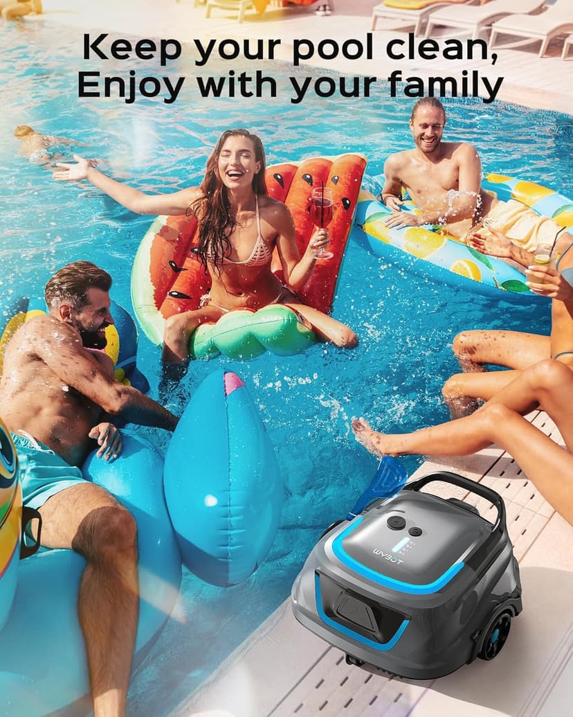 WYBOT A1 Robotic Pool Cleaner – Dual-Layer Filtration, Strong Suction, 130-Min Runtime, Cordless Pool Vacuum for Above-Ground & Flat Pools up to 1,100 Sq. Ft., 4 Cleaning Modes (Darkgrey)