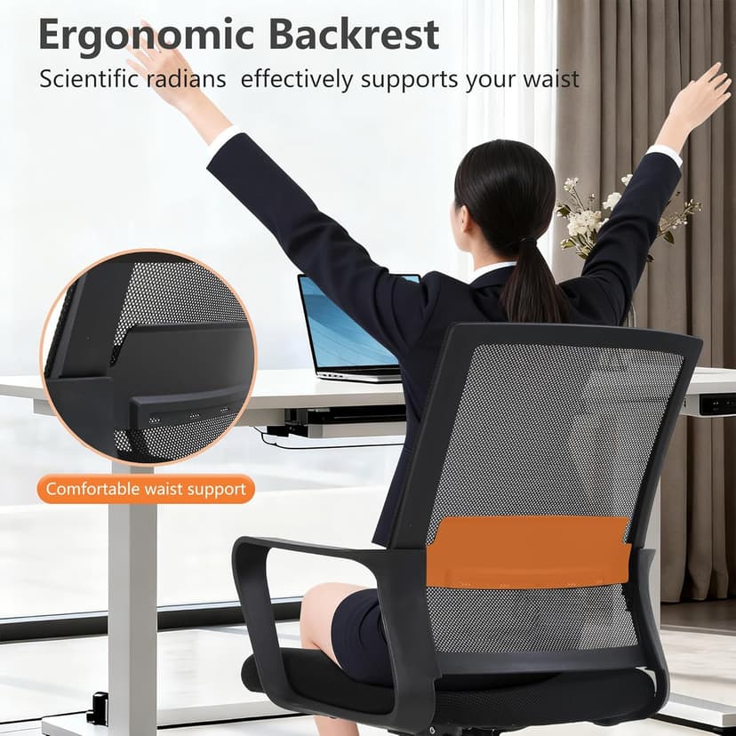 PayLessHere Office Chair Computer Chair Ergonomic Mesh Chair Mid-Back Home Office Swivel Chair Modern Desk Chair with Wheels Armrests Lumbar Support (Black)