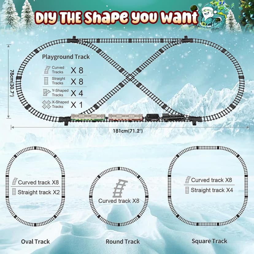 Hot Bee Train Set, Remote Control Train Toys with Luxury Track & Glowing Passenger Carriages, Metal Christmas Tree Train with Smoke, Light and Sound, Toy Train Set for 3 4 5 6 7+ Years Old Boys Gifts
