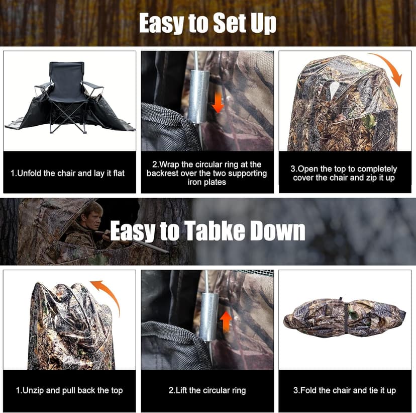 Hunting Blinds with Chair Pop Up Ground Blinds with Carrying Bag Portable 1-Person Hunting Tent for Deer & Turkey Hunting