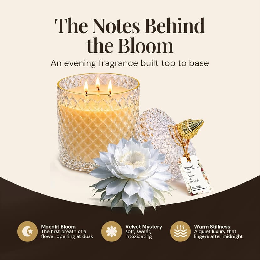 Decorative Soy Candles Birthday Gifts for Women, Elegant Glass Jar, 14.8oz, 80Hr Long Lasting Burn, Luxury Candles for Women VIONAMI Queen of The Night Rare Flower Fragrance Luxury Scented Candle Gift B0FBMNBQ3D