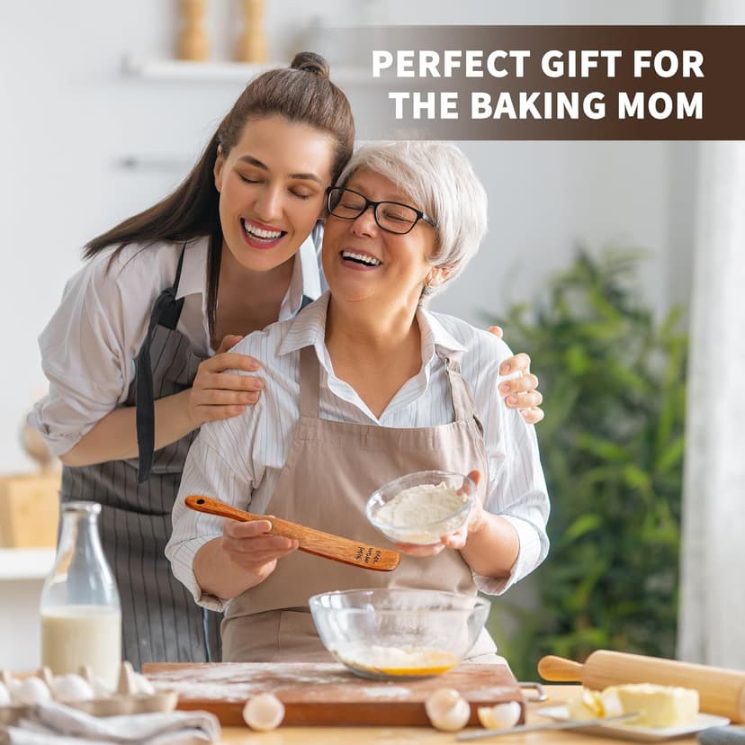 Gifts for Mom from Daughter Son, BEST MOM EVER Teak Wood Spurtle Spatula, Christmas Birthday Mother's Day Gifts, Best Mom Gift, Natural Kitchen Utensils for Sourdough Starter, Mixing, Jar Scraping