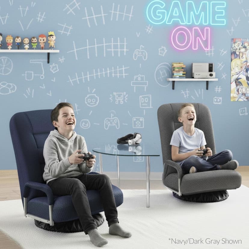 Best Choice Products Swivel Gaming Chair 360 Degree Multipurpose Floor Chair Rocker for TV, Reading, Playing Video Games w/Lumbar Support, Armrest Handles, Adjustable Foldable Backrest - Black/Black