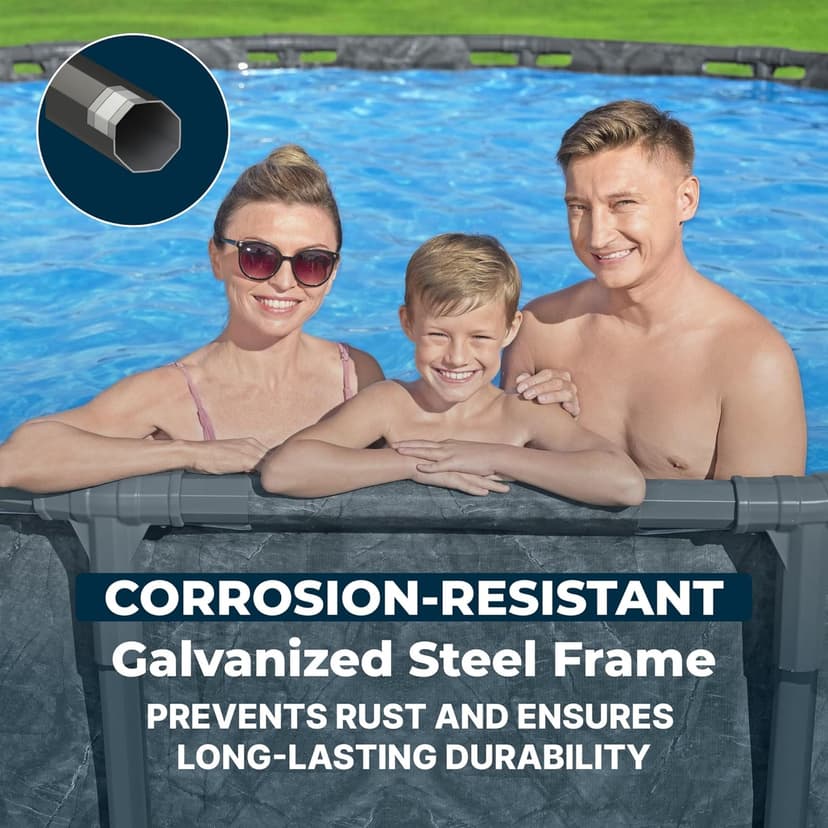 Bestway APX 365 18' x 52" Above Ground Pool, Round Metal Frame Outdoor Swimming Pool Set with Sand Filter Pump, Ladder, and Cover, Dark Marble