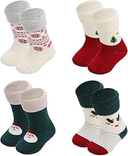 Baby Christmas socks 4 Pack 3-6 -12-18-24 months for boy girl babies Infant cotton fuzzy sock Gifts